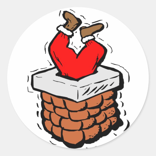 Papá Noel pegó la chimenea Classic Round Sticker (Front)