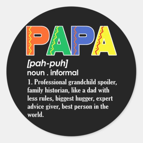 Papa Noun Meaning Informal Happy Fathers Day  Classic Round Sticker