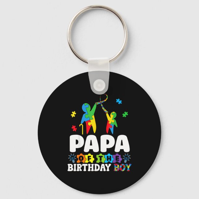 Papa Of The Birthday Boy Autism Awareness Support  Keychain (Front)