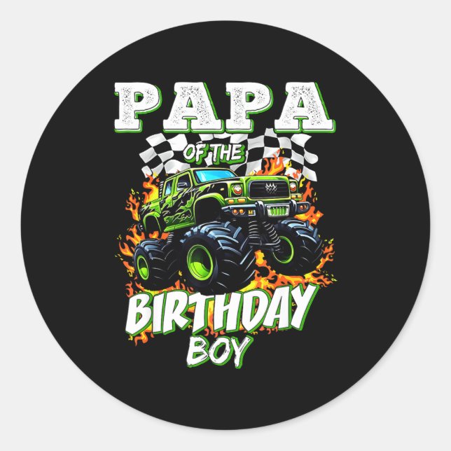 Papa Of The Birthday Boy Monster Truck Birthday Ki Classic Round Sticker (Front)