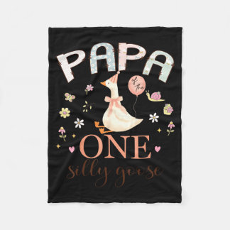 Papa of The One Silly Goose 1st Birthday Girl Fleece Blanket