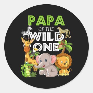 Papa of the Wild One Zoo Birthday Safari Jungle Classic Round Sticker