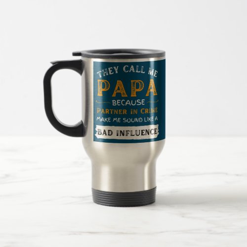 Papa Partner In Crime Funny Grandpa Gifts Travel Mug