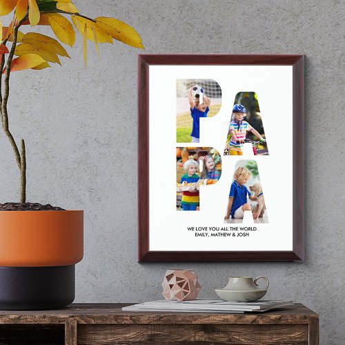 PAPA Photo Collage Cutout Grandkids Names Plaque