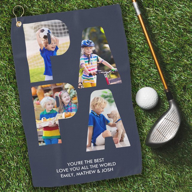 PAPA Photo Collage Letter Cutout Personalized Golf Towel (Creator Uploaded)