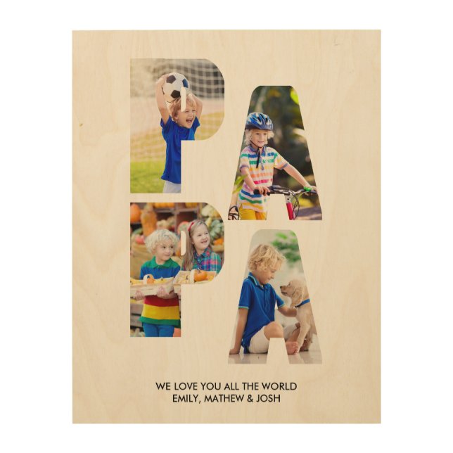 PAPA Photo Collage Letter Cutout Rustic Wood Wall Art (Front)