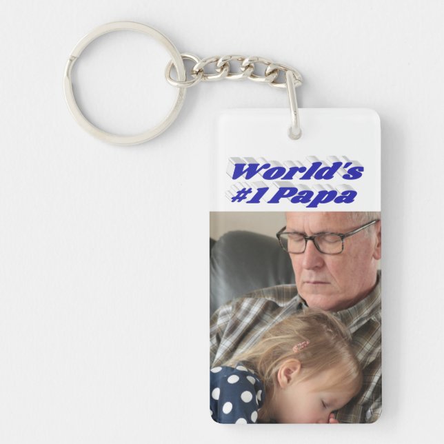 Papa photo with blue text   keychain (Front)