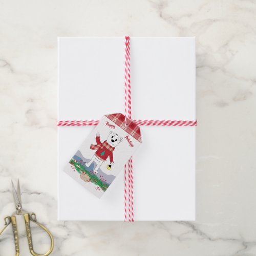 Papa Polar Bear Holding Lantern Holiday Gift Tags
