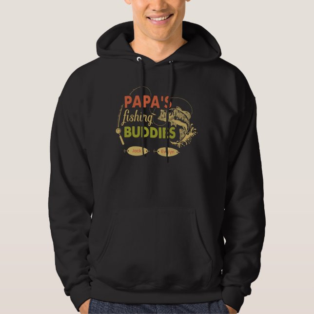 Papa’s Fishing Buddies Personalized grandkids Name Hoodie (Front)