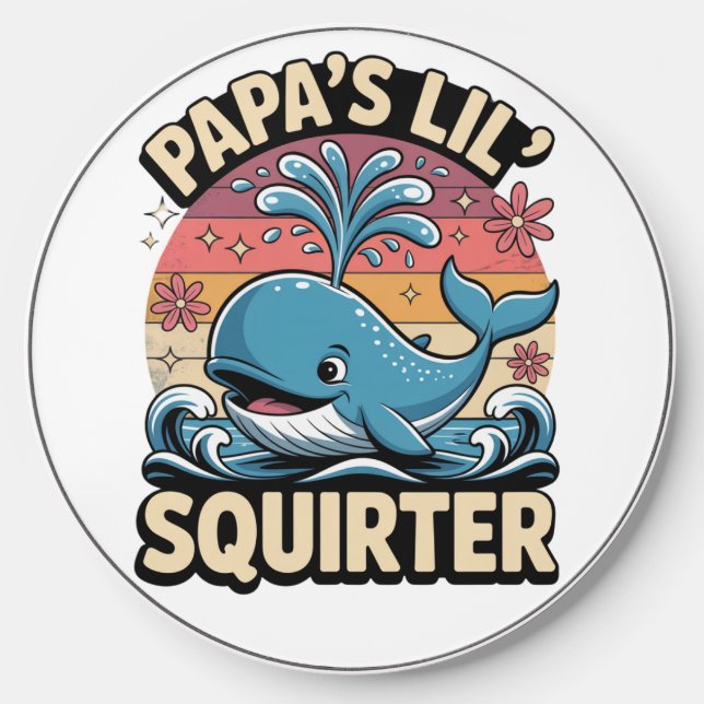 Papa’s Lil’ Squirter – Cute Retro Whale Wireless Charger (Front)