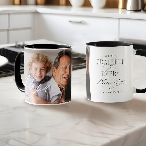 Papa Script Heart Grateful for Every Moment Photo Mug