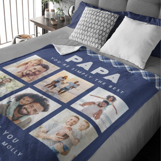 Papa Simply The Best Photo Collage Personalized Fleece Blanket (Creator Uploaded)