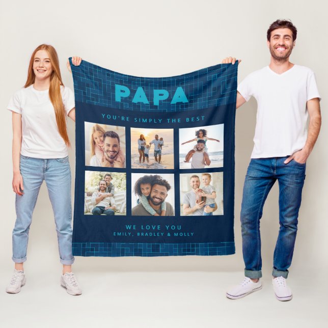Papa Simply The Best Photo Collage Personalized Fleece Blanket (In Situ)