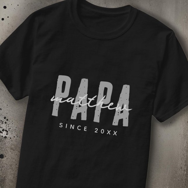 Papa Since 20XX Modern Elegant Simple T-Shirt (Creator Uploaded)