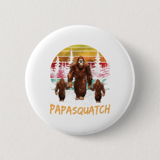 Papa Squatch Retro Bigfoot Dad Sasquatch Yeti Fath Button (Front)