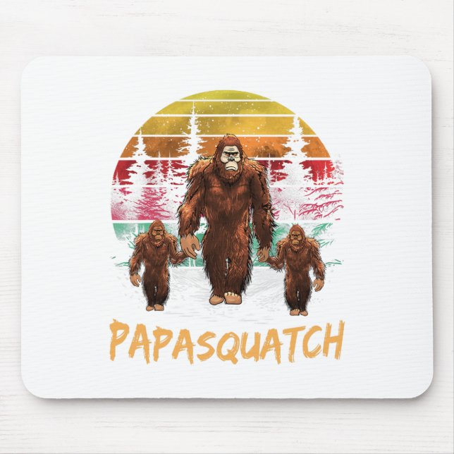 Papa Squatch Retro Bigfoot Dad Sasquatch Yeti Fath Mouse Pad (Front)