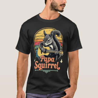 Papa Squirrel Playing Guitar - Retro Music Design T-Shirt