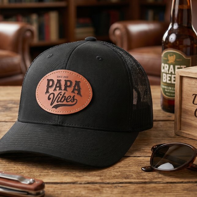 Papa Vibes Brown Retro Patch Design Leather Patch Hat (Creator Uploaded)