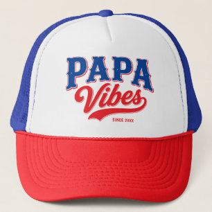 Papa Vibes Red Blue Retro Trucker Design Hat