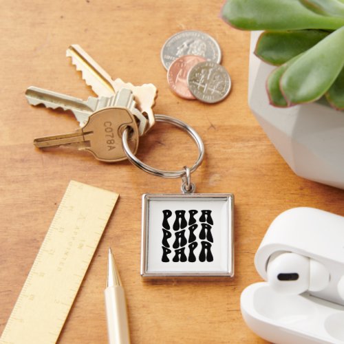Papa Wavy Black And White Fathers Day Gift Keychain