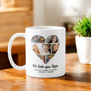 Papa We Love you Hearts Modern Photo Collage Coffee Mug