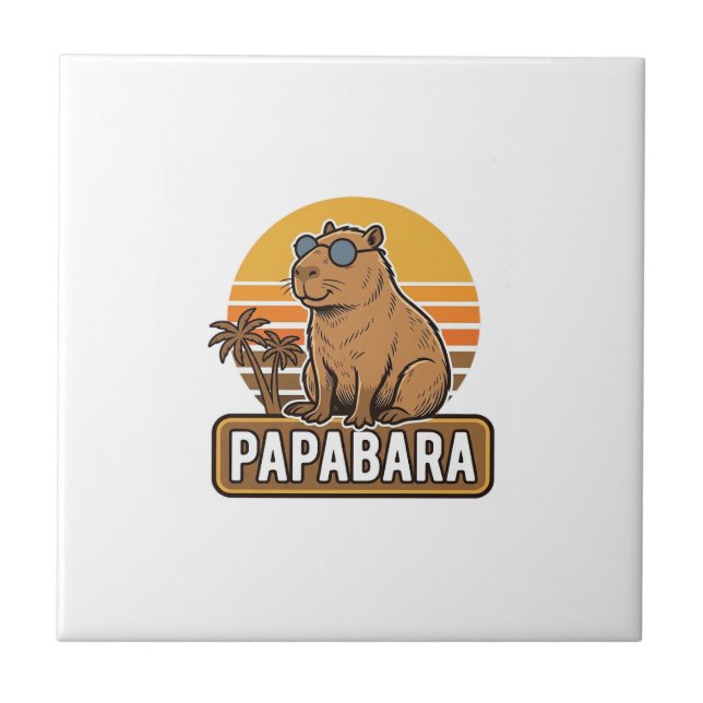 PAPABARA Retro Capybara Dad Vector Design_1 Ceramic Tile (Front)