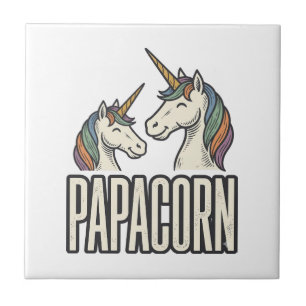 Papacorn Unicorn Dad Vintage Engraving T-Shirt Des Ceramic Tile