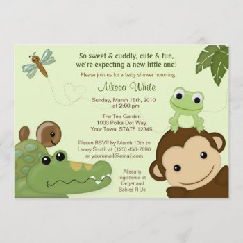 Papagayo Baby Shower Invitation Monkey Frog Turtle by MonkeyHutDesigns at Zazzle