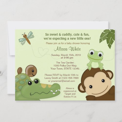 Papagayo Baby Shower Invitation monkey frog turtle