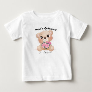 Papa's Cuddlebug with Baby Name Cute Brown Bear Baby T-Shirt