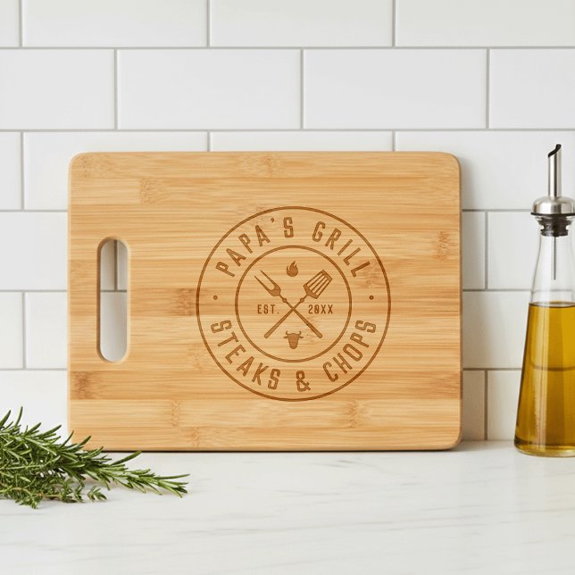 Papa's Grill Personalized Year Established Engraved Cutting Board (Creator Uploaded)