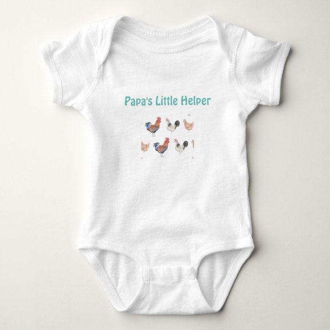 Papa's Little Helper Rooster With Hen Baby Bodysuit (Front)