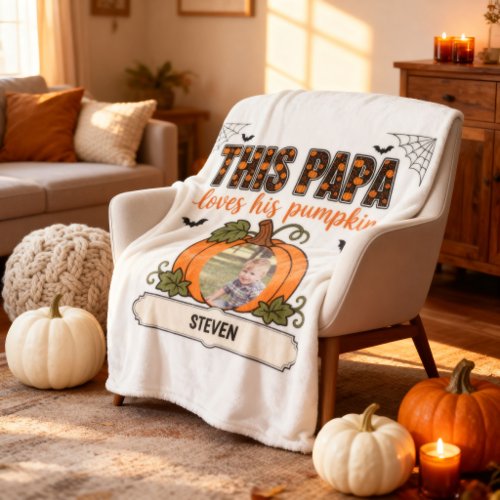 Papa's Little Pumpkin 1 Grandchild Name Halloween Fleece Blanket