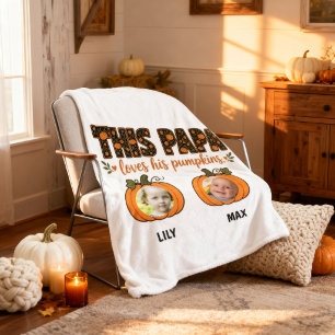 Papa's Little Pumpkins 2 Grandkid Photo Halloween Fleece Blanket