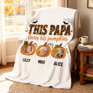 Papa's Little Pumpkins 3 Grandkid Photo Halloween Fleece Blanket