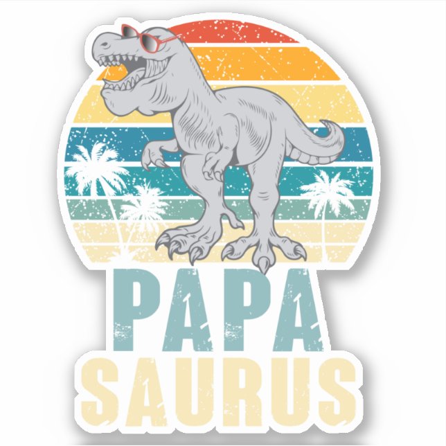 Papasaurus Dinosaur Retro Sunset Tropical Dad Sticker (Front)