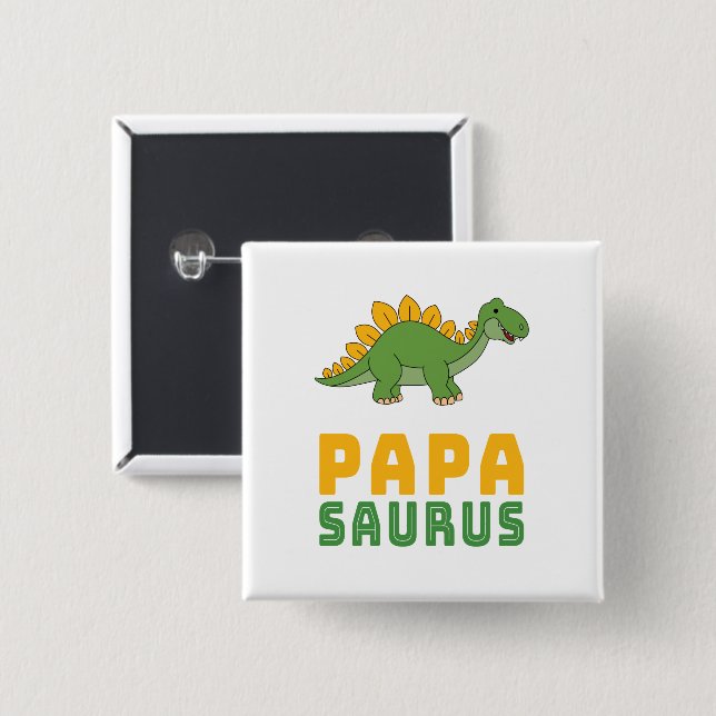 Papasaurus Dinosaur Stegosaurus Father's Day Button (Front & Back)