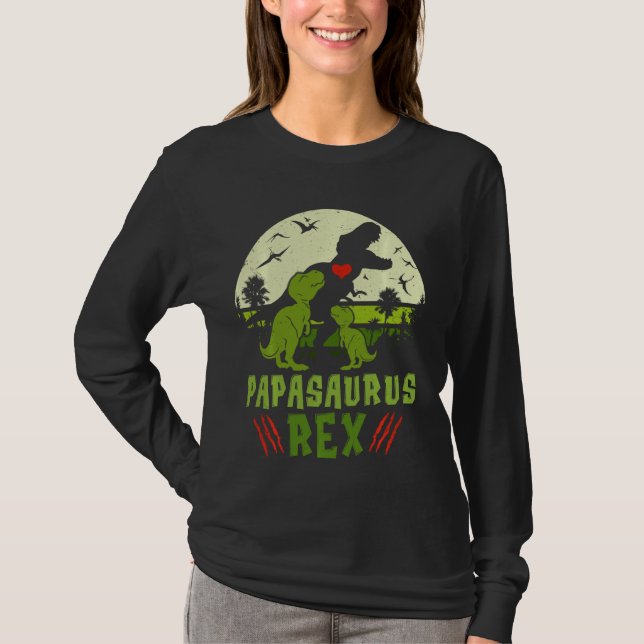 Papasaurus Rex T Rex Dinosaur Funny Father's Day T-Shirt (Front)