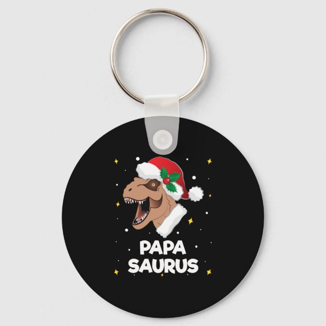 Papasaurus Santa Claus Dinosaur Christmas Keychain (Front)