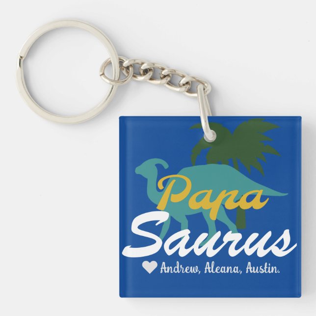 Papasaurus Simple chic Names Personalized Custom Keychain (Front)