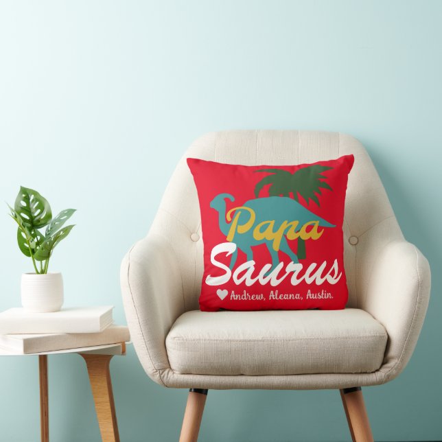 Papasaurus Simple chic Names Personalized Custom Throw Pillow (Chair)