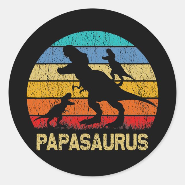 Papasaurus T rex Dinosaur Papa Saurus Father's Classic Round Sticker (Front)