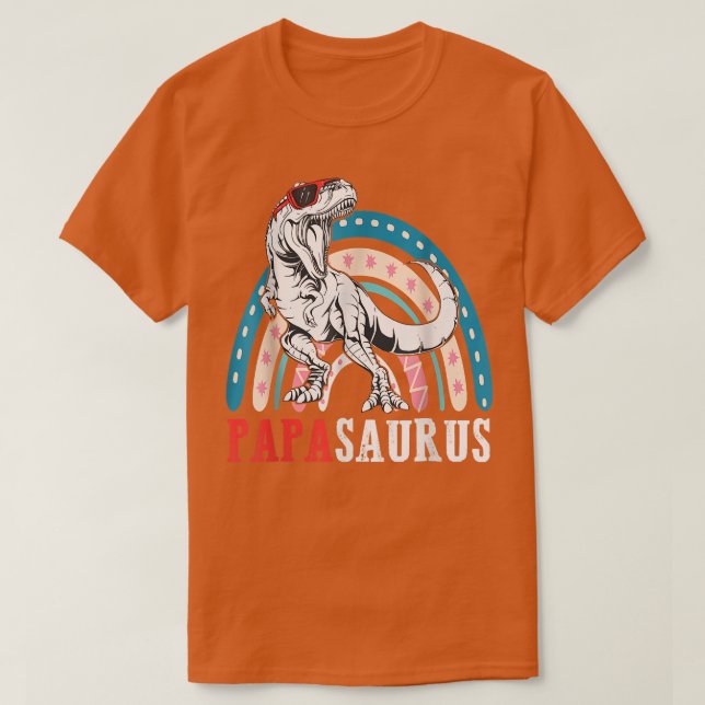 Papasaurus T Rex Dinosaur Papa Saurus Rainbow Fath T-Shirt (Design Front)