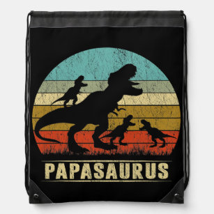 Papasaurus T Rex Papa Dinosaur 3 three Kids Drawstring Bag