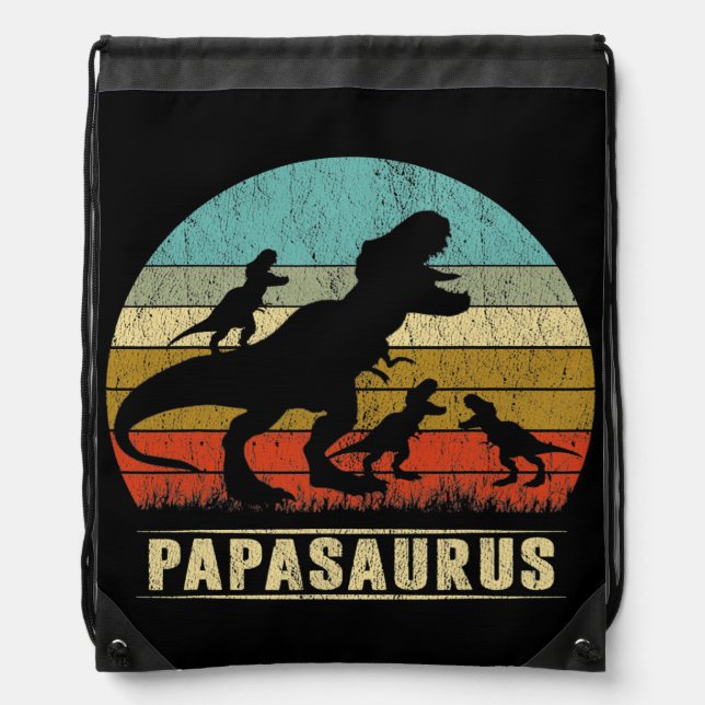 Papasaurus T Rex Papa Dinosaur 3 three Kids Drawstring Bag (Front)