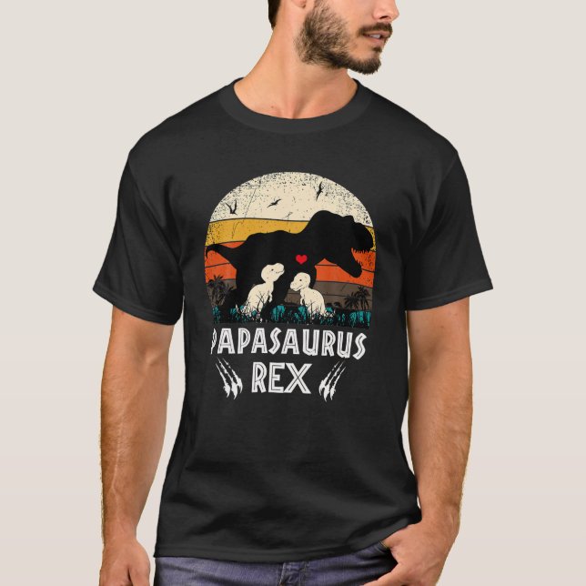 Papasaurus TRex Papa Saurus Dinosaur Dad Daddy T-Shirt (Front)
