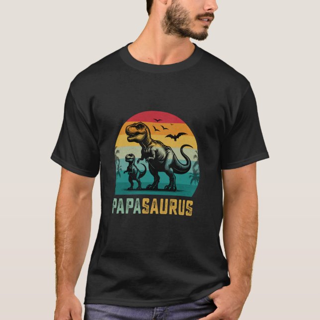 Papasaurus Trex Sonsaurus Funny Papa Dinosaur Fath T-Shirt (Front)