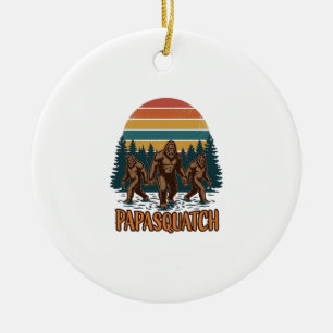 Papasquatch Bigfoot Vintage Sunset Vector Design_1 Ceramic Ornament