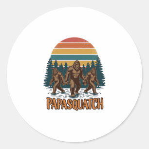 Papasquatch Bigfoot Vintage Sunset Vector Design_1 Classic Round Sticker