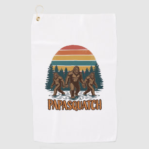 Papasquatch Bigfoot Vintage Sunset Vector Design_1 Golf Towel